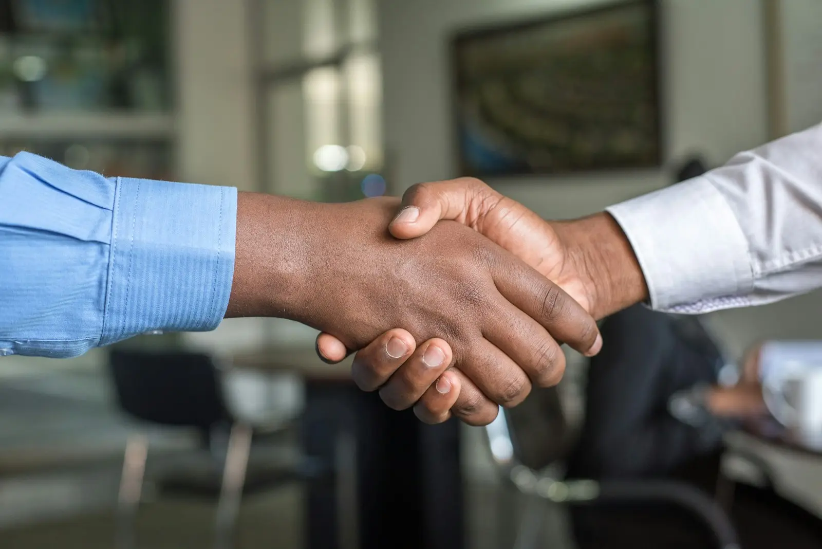 Two business partners shaking hands in agreement