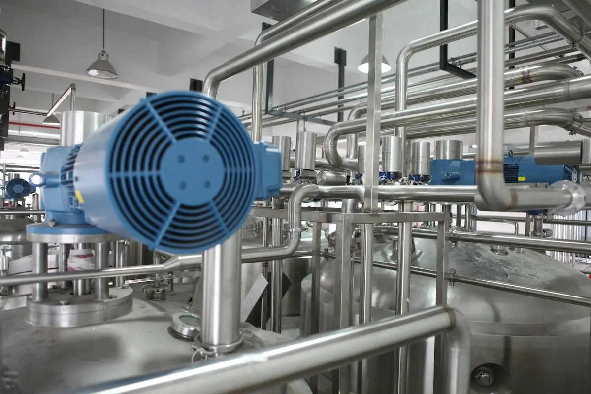 Industrial process equipment and piping inside a manufacturing facility